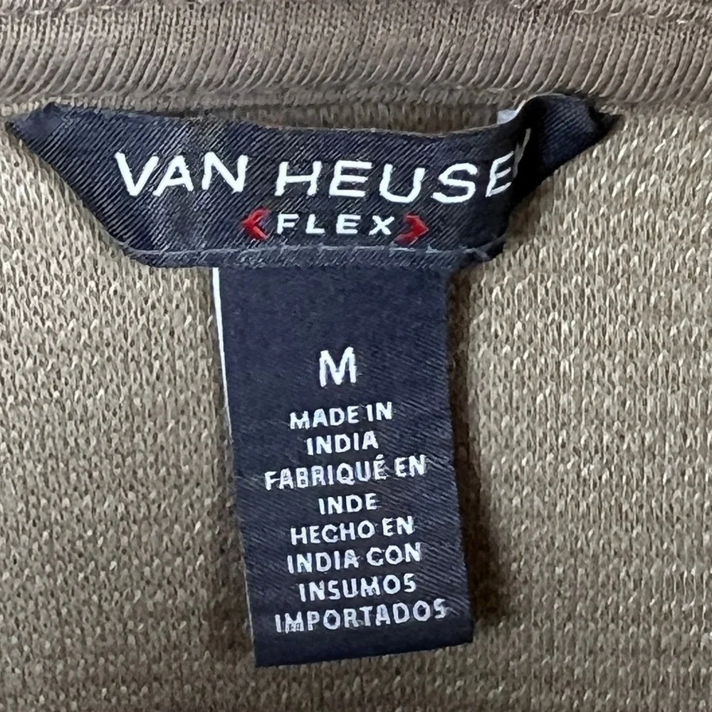 Van Heusen‎ Flex Mens Quarter Zip Pullover Sweater Tan Stripe Size M Vintage Rib